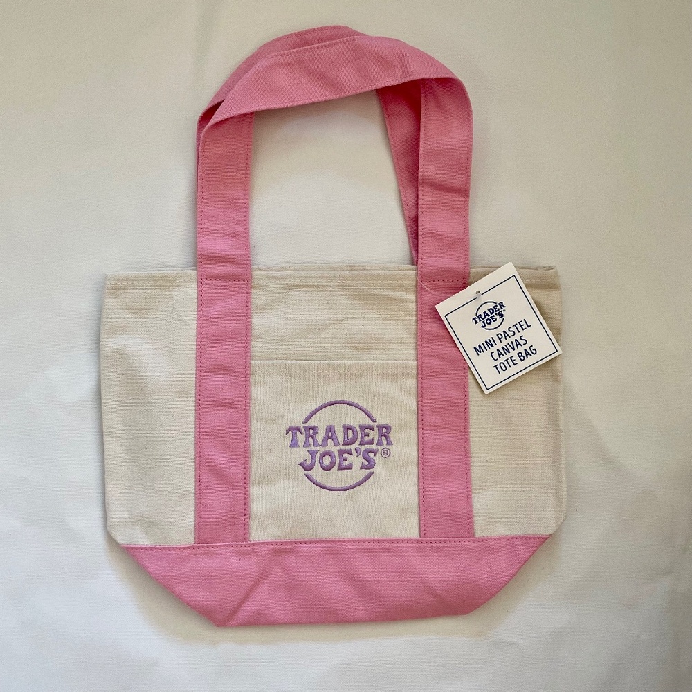 Trader Joe’s Mini Pastel Canvas Tote Bag Baby Pink Limited Edition New With Tag
